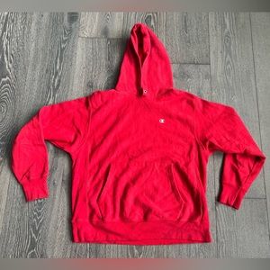 Champion Reverse Weave Hooded Sweatshirt in Red Size Large